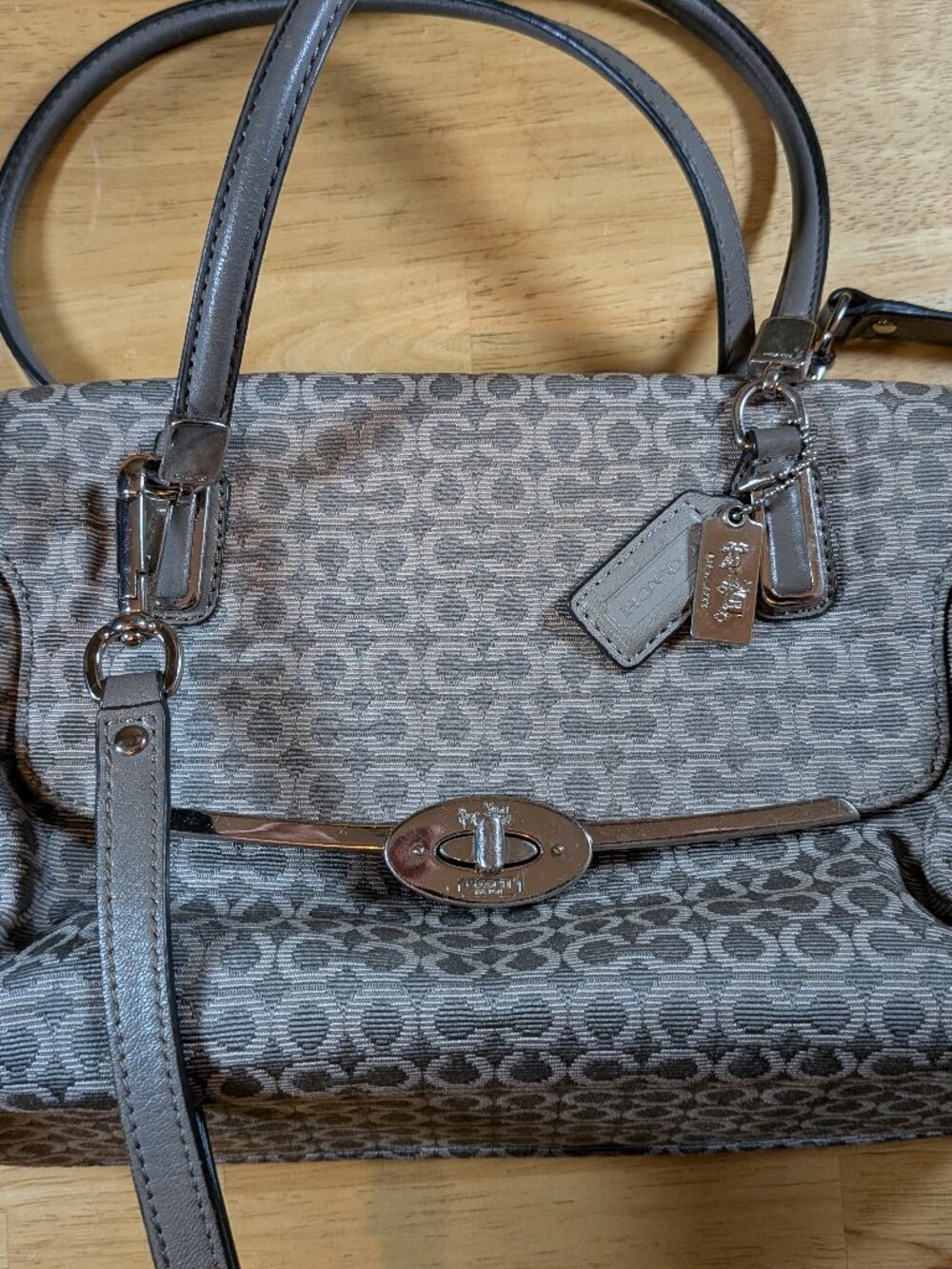 Coach Madeline Madison D1394‑25215 Gray Jacquard & Leather Satchel